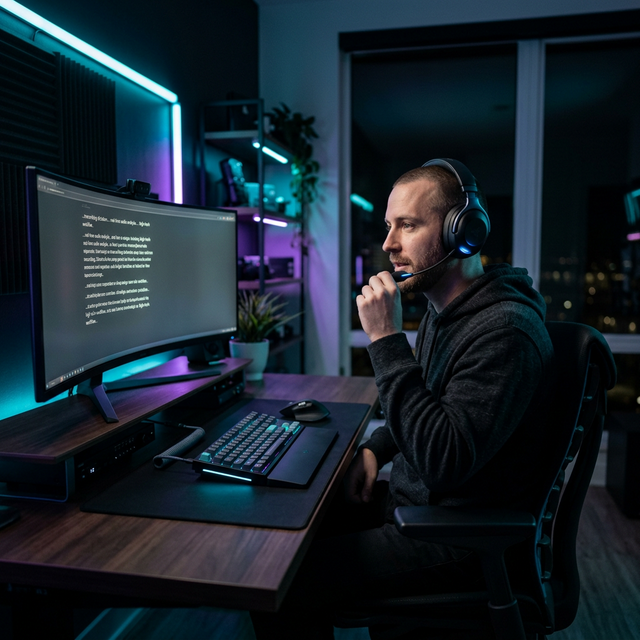 Professional using VoxBar voice transcription