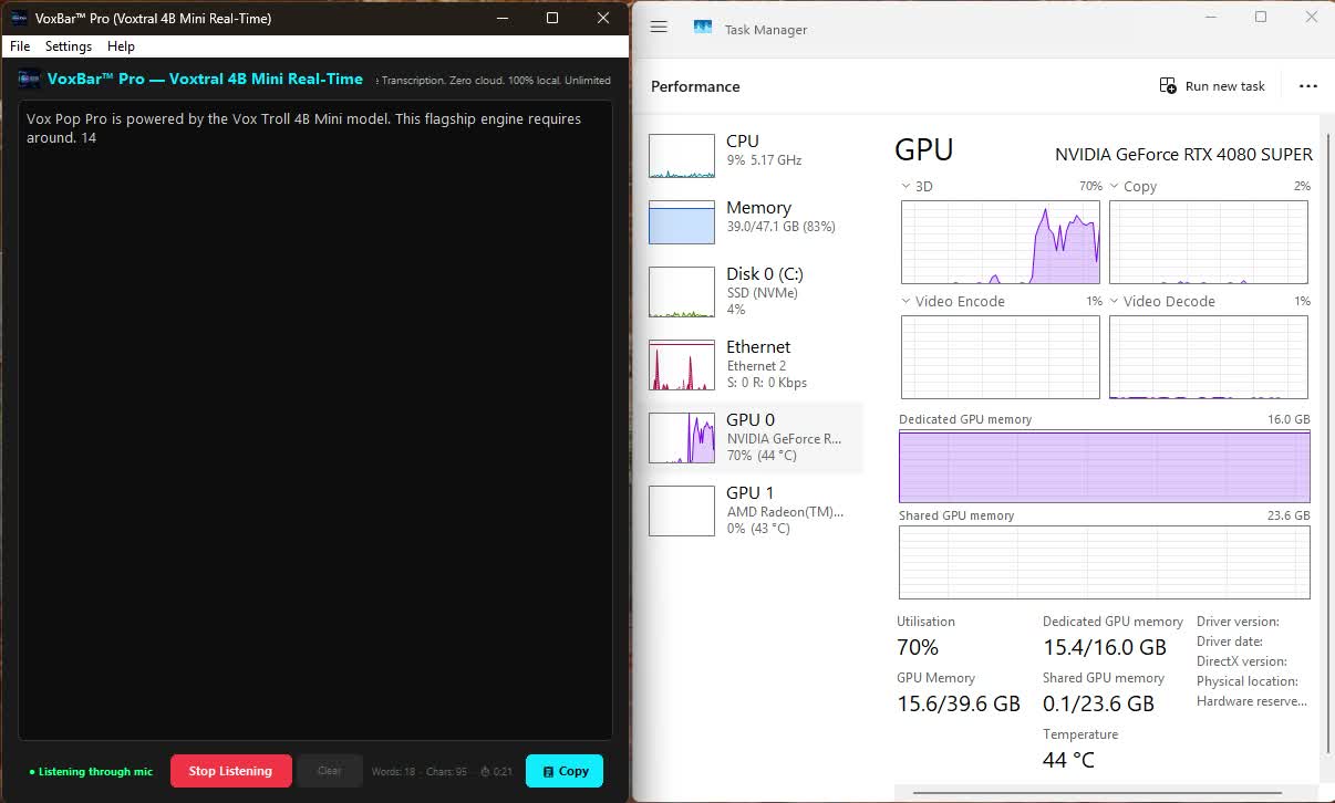 VoxBar Pro Voxtral VRAM Test